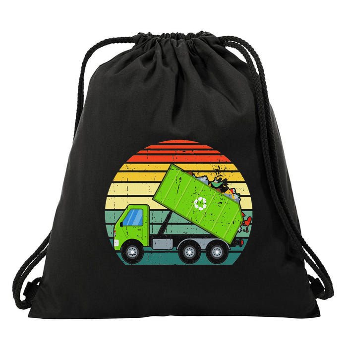 Retro Garbage Truck Waste Management Drawstring Bag