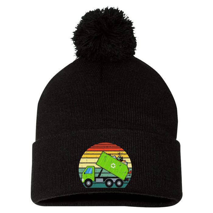 Retro Garbage Truck Waste Management Pom Pom 12in Knit Beanie