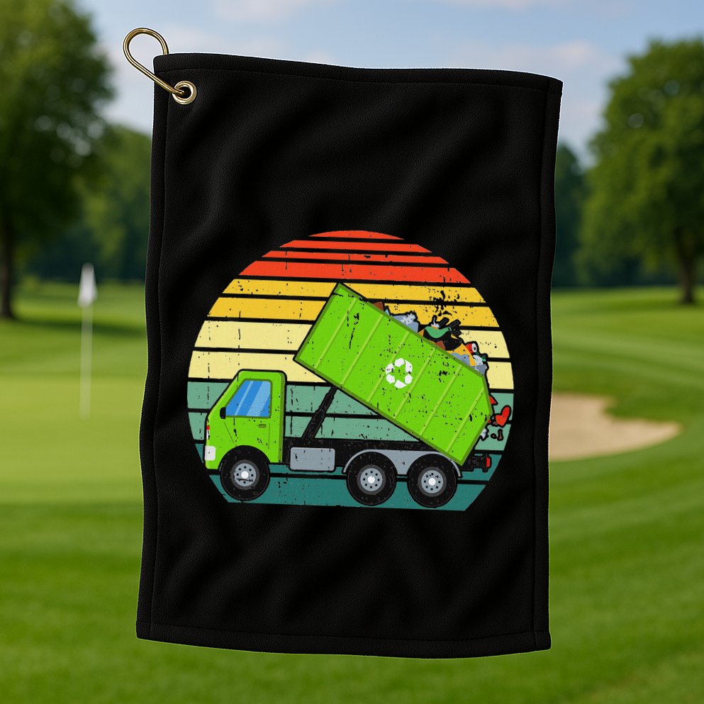 Retro Garbage Truck Waste Management Golf Towel