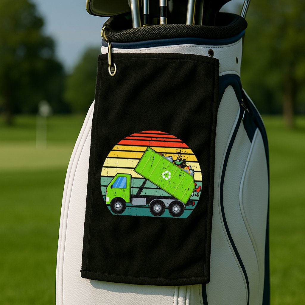 Retro Garbage Truck Waste Management Golf Towel