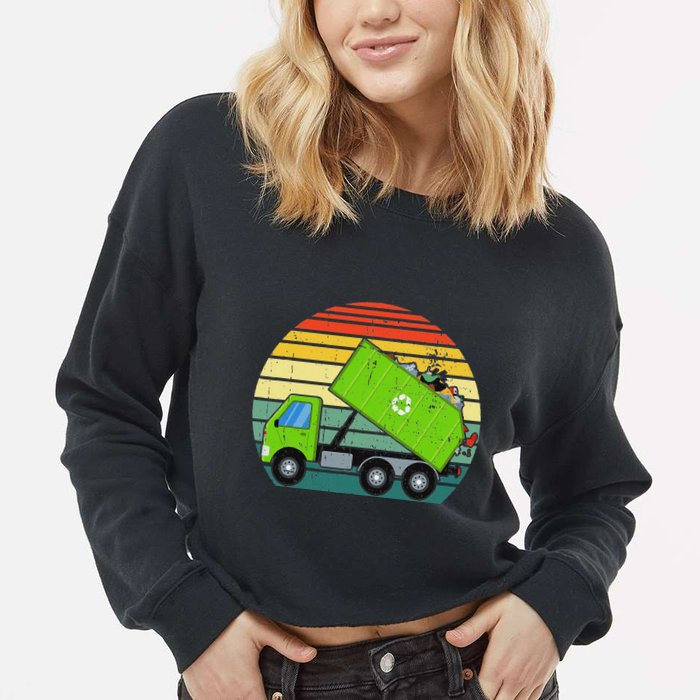 Retro Garbage Truck Waste Management Cropped Pullover Crew