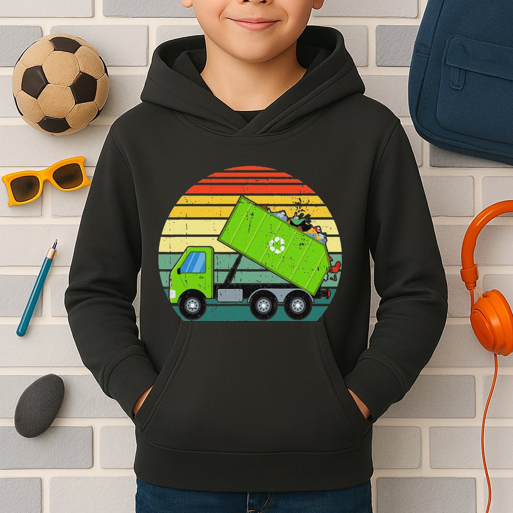 Retro Garbage Truck Waste Management Kids Hoodie