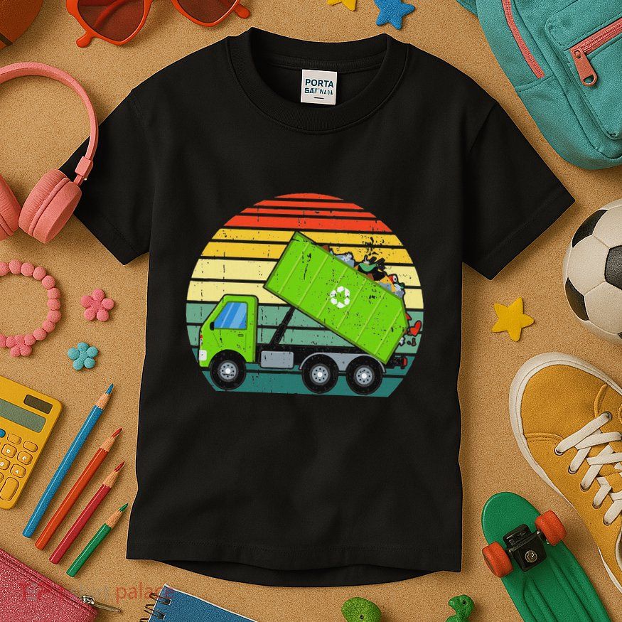 Retro Garbage Truck Waste Management Kids T-Shirt