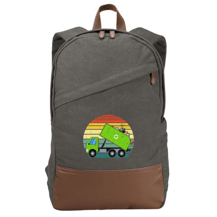 Retro Garbage Truck Waste Management Cotton Canvas Backpack