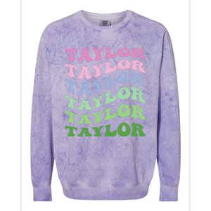 Retro Groovy T.AYLOR First Name Personalized Birthday Colorblast Crewneck Sweatshirt