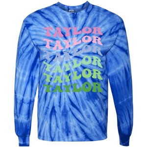 Retro Groovy T.AYLOR First Name Personalized Birthday Tie-Dye Long Sleeve Shirt