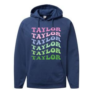 Retro Groovy T.AYLOR First Name Personalized Birthday Performance Fleece Hoodie