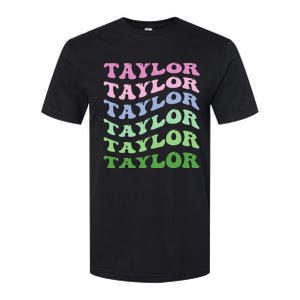 Retro Groovy T.AYLOR First Name Personalized Birthday Softstyle CVC T-Shirt