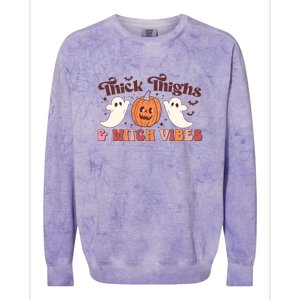 Retro Groovy Thick Thighs Witch Vibes Halloween Gift Colorblast Crewneck Sweatshirt