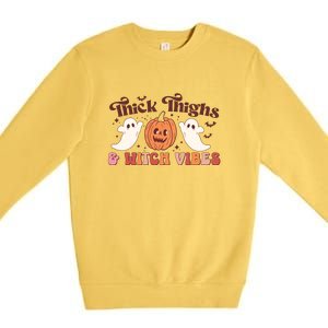 Retro Groovy Thick Thighs Witch Vibes Halloween Gift Premium Crewneck Sweatshirt