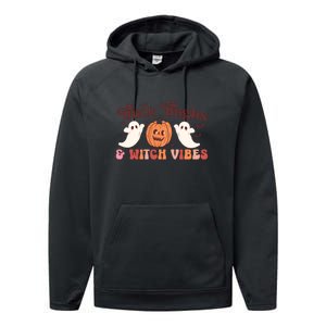 Retro Groovy Thick Thighs Witch Vibes Halloween Gift Performance Fleece Hoodie