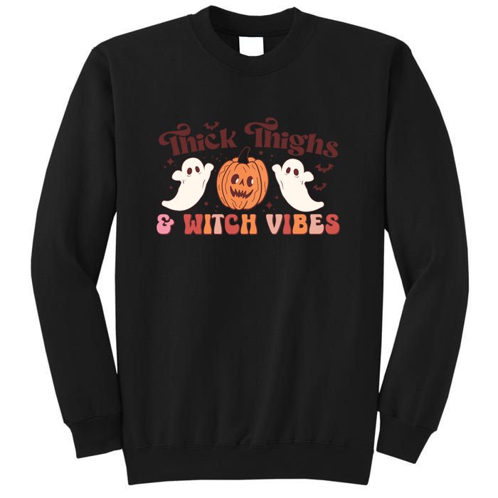 Retro Groovy Thick Thighs Witch Vibes Halloween Gift Sweatshirt