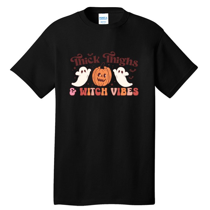 Retro Groovy Thick Thighs Witch Vibes Halloween Gift Tall T-Shirt