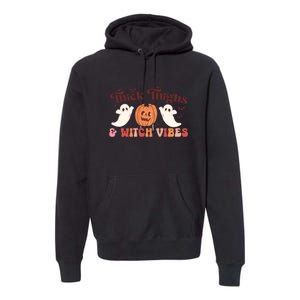 Retro Groovy Thick Thighs Witch Vibes Halloween Gift Premium Hoodie