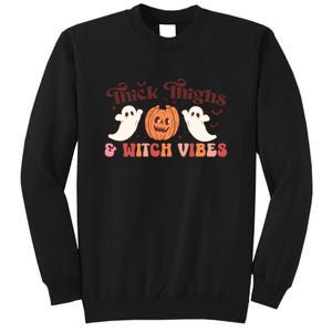 Retro Groovy Thick Thighs Witch Vibes Halloween Gift Tall Sweatshirt