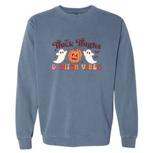 Retro Groovy Thick Thighs Witch Vibes Halloween Gift Garment-Dyed Sweatshirt