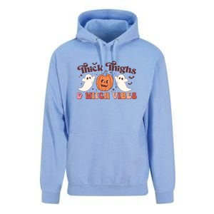 Retro Groovy Thick Thighs Witch Vibes Halloween Gift Unisex Surf Hoodie