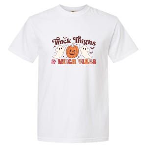 Retro Groovy Thick Thighs Witch Vibes Halloween Gift Garment-Dyed Heavyweight T-Shirt