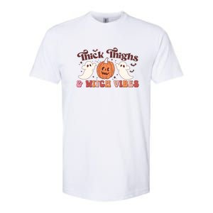 Retro Groovy Thick Thighs Witch Vibes Halloween Gift Softstyle CVC T-Shirt