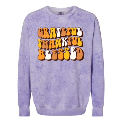 Retro Grateful Thankful Blessed Thanksgiving Gift Meaningful Gift Colorblast Crewneck Sweatshirt