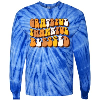 Retro Grateful Thankful Blessed Thanksgiving Gift Meaningful Gift Tie-Dye Long Sleeve Shirt