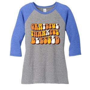 Retro Grateful Thankful Blessed Thanksgiving Gift Meaningful Gift Women's Tri-Blend 3/4-Sleeve Raglan Shirt