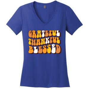 Retro Grateful Thankful Blessed Thanksgiving Gift Meaningful Gift Women's V-Neck T-Shirt