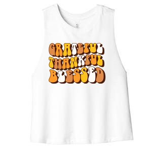 Retro Grateful Thankful Blessed Thanksgiving Gift Meaningful Gift Women's Racerback Cropped Tank