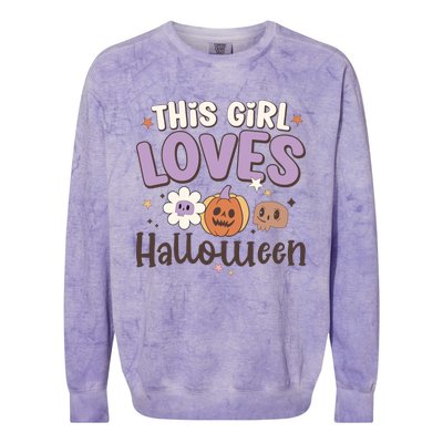 Retro Groovy This Girl Loves Halloween Gift Colorblast Crewneck Sweatshirt