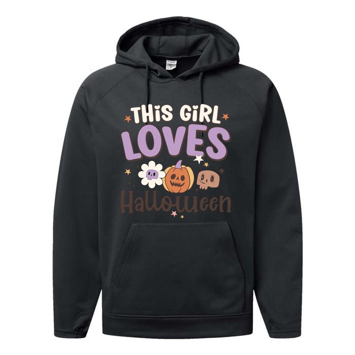 Retro Groovy This Girl Loves Halloween Gift Performance Fleece Hoodie