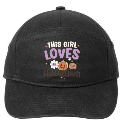 Retro Groovy This Girl Loves Halloween Gift 7-Panel Snapback Hat