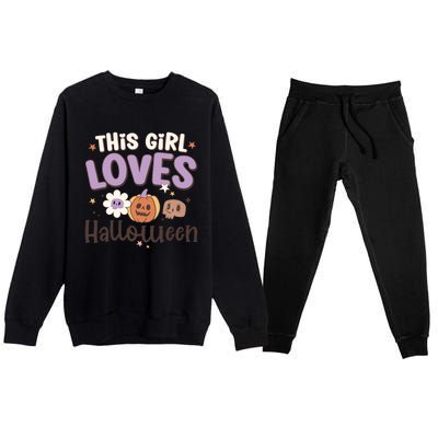 Retro Groovy This Girl Loves Halloween Gift Premium Crewneck Sweatsuit Set