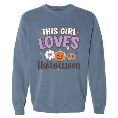 Retro Groovy This Girl Loves Halloween Gift Garment-Dyed Sweatshirt