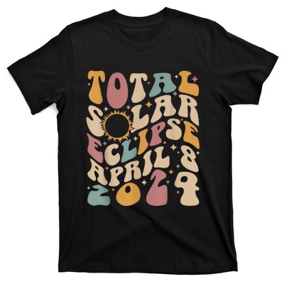 Retro Groovy Total Solar Eclipse April 08 2024 T-Shirt