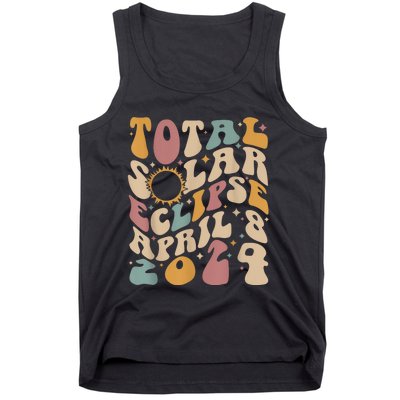 Retro Groovy Total Solar Eclipse April 08 2024 Tank Top