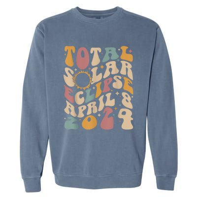 Retro Groovy Total Solar Eclipse April 08 2024 Garment-Dyed Sweatshirt