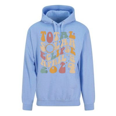 Retro Groovy Total Solar Eclipse April 08 2024 Unisex Surf Hoodie