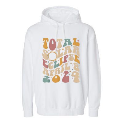 Retro Groovy Total Solar Eclipse April 08 2024 Garment-Dyed Fleece Hoodie