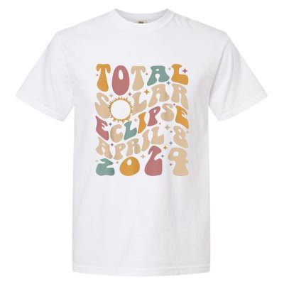 Retro Groovy Total Solar Eclipse April 08 2024 Garment-Dyed Heavyweight T-Shirt