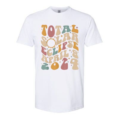 Retro Groovy Total Solar Eclipse April 08 2024 Softstyle CVC T-Shirt