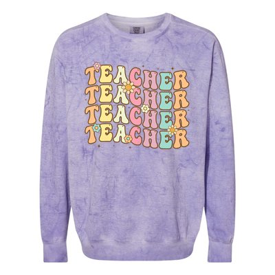 Retro Groovy Teacher Inspirational Colorful Back To School Colorblast Crewneck Sweatshirt