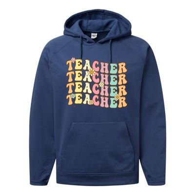 Retro Groovy Teacher Inspirational Colorful Back To School Performance Fleece Hoodie