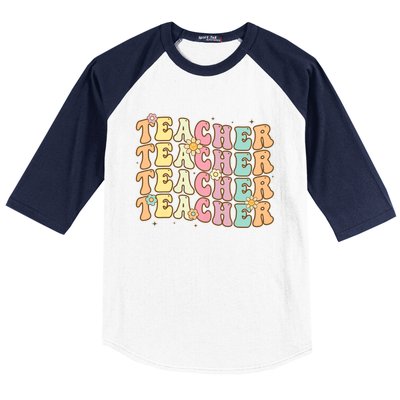 Retro Groovy Teacher Inspirational Colorful Back To School Baseball Sleeve Shirt