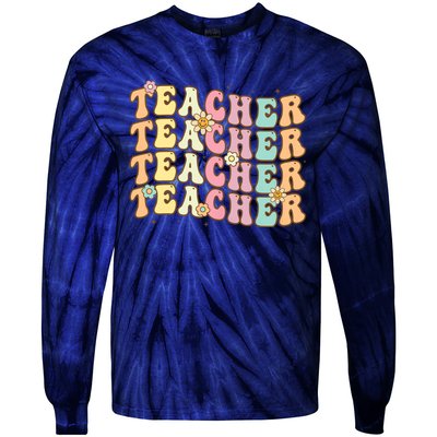 Retro Groovy Teacher Inspirational Colorful Back To School Tie-Dye Long Sleeve Shirt