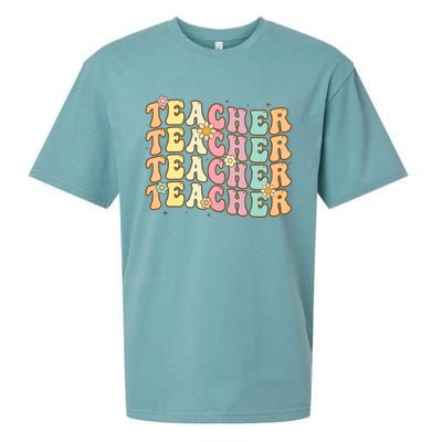 Retro Groovy Teacher Inspirational Colorful Back To School Sueded Cloud Jersey T-Shirt