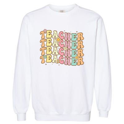 Retro Groovy Teacher Inspirational Colorful Back To School Garment-Dyed Sweatshirt