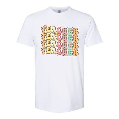 Retro Groovy Teacher Inspirational Colorful Back To School Softstyle CVC T-Shirt