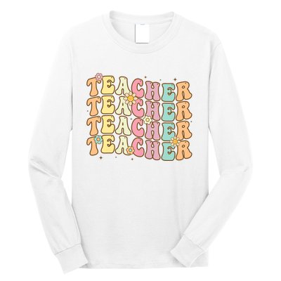 Retro Groovy Teacher Inspirational Colorful Back To School Long Sleeve Shirt