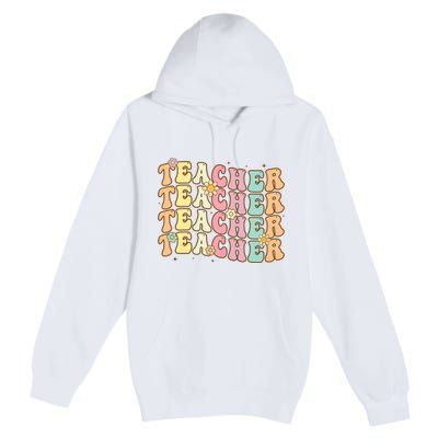 Retro Groovy Teacher Inspirational Colorful Back To School Premium Pullover Hoodie