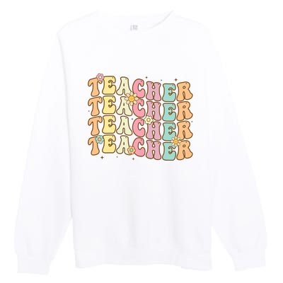 Retro Groovy Teacher Inspirational Colorful Back To School Premium Crewneck Sweatshirt